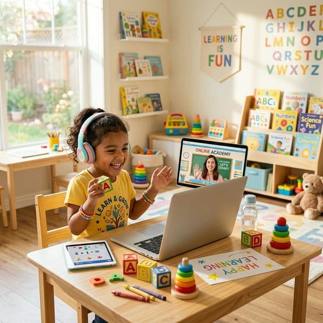 Children enjoying online tutoring classes for LKG, UKG and Grade 1